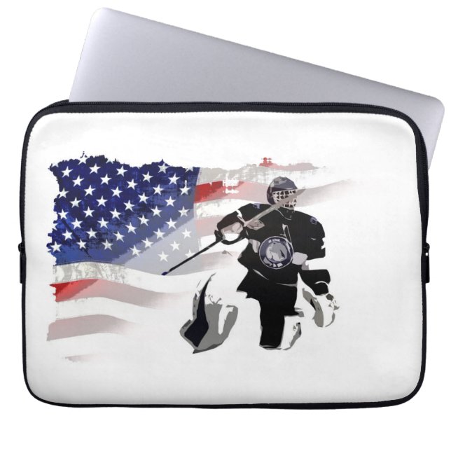 Capa Para Notebook Hockey Goalie e Bandeira dos EUA (Frente)
