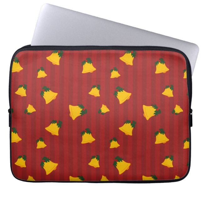 Capa Para Notebook Holiday Red Gold Stripe Bells Christmas (Frente)