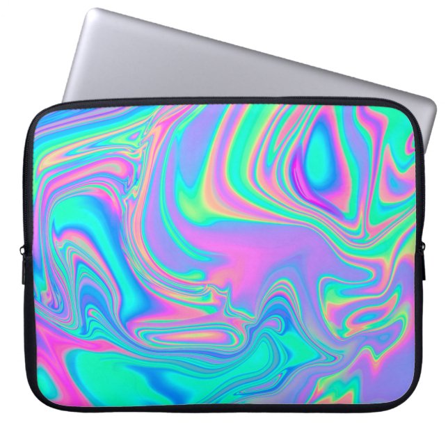 Capa Para Notebook Holográfico Iridescente: Textura Marmoreada Neon (Frente)