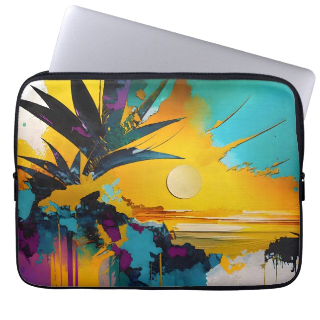 Capa Para Notebook Horizonte Dourado – Pôr do Sol Tropical Abstrato (Frente)