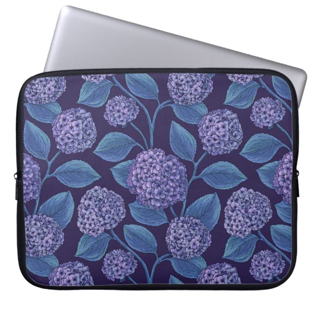 Capa Para Notebook Hortênsia em violeta e azul (Frente)
