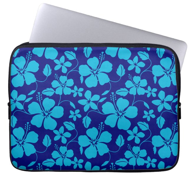 CAPA PARA NOTEBOOK HULA HAVAIANA (HIBÍSCO) AZUL ESCURO/CLARO (Frente)