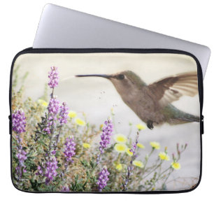 Capa Para Notebook Hummingbird e flores silvestres Arte digital