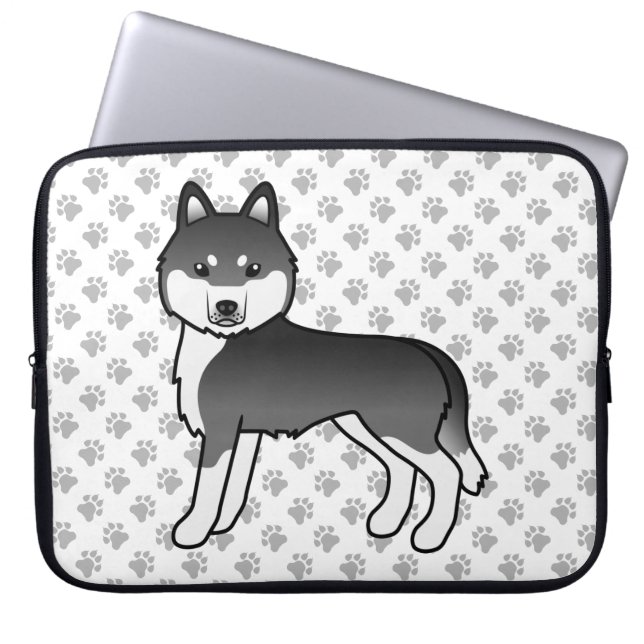 Capa Para Notebook Husky Siberiano Preto E Branco Cachorro De Desenho (Frente)