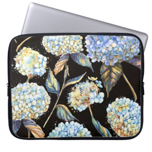 Capa Para Notebook Hydrangea Watercolor Azul: Padrão Escuro Sem Costu