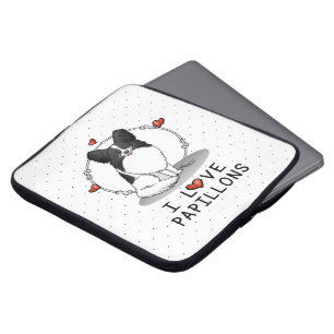 Capa Para Notebook I Love Papillons (branco e preto) Hearts Dogs Cute