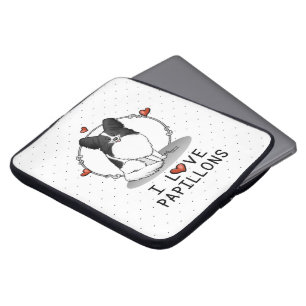 Capa Para Notebook I Love Papillons (branco e preto) Hearts Dogs Cute