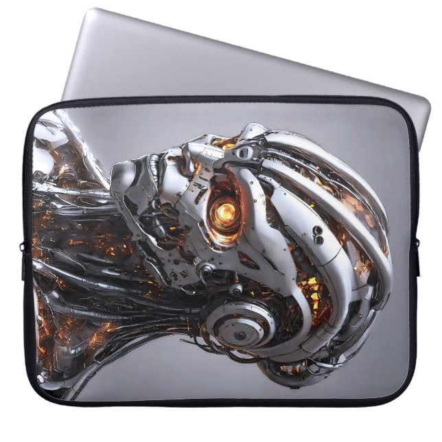 Capa Para Notebook IA Avançada Chrome Android Ciborgue Futurista (Frente)