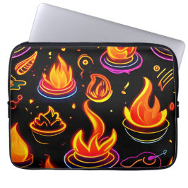 Capa Para Notebook Ícones de chama brilhantes na Canvas escura