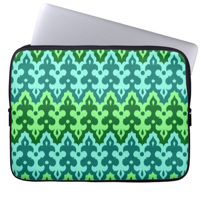 Capa Para Notebook Ikat Damask, Turquoise e Jade Green marroquinos (Frente)