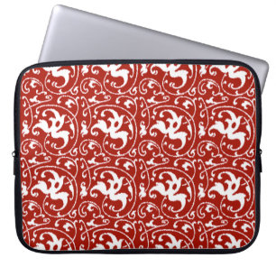Capa Para Notebook Ikat Floral Damask - Vermelho Escuro e Branco
