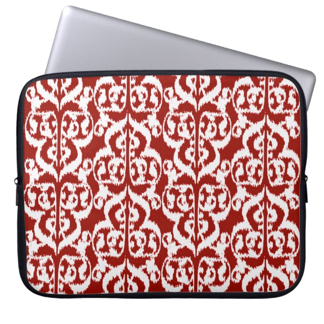 Capa Para Notebook Ikat Moorish Damask - vermelho-escuro e branco (Frente)