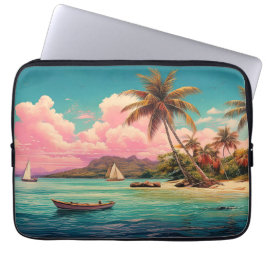 Capa Para Notebook Ilha de colheita havaiana, palmeira, barco, rosa