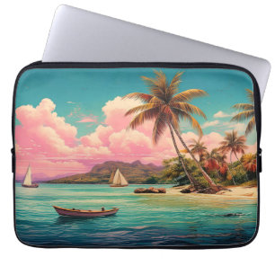 Capa Para Notebook Ilha de colheita havaiana, palmeira, barco, rosa