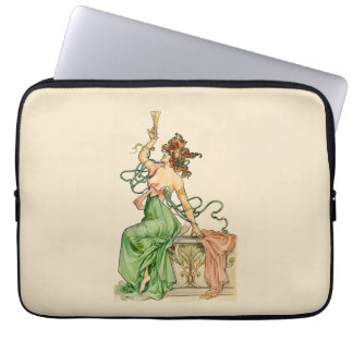 Capa Para Notebook Ilustração Art Nouveau Vintage de Senhora com Cham