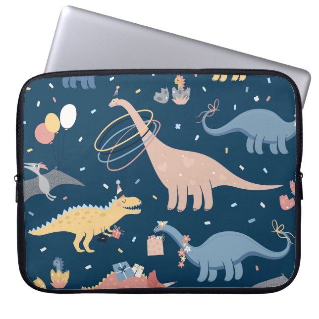 Capa Para Notebook Ilustração com festa de aniversário de dino. S (Frente)