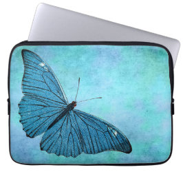 Capa Para Notebook Ilustração da Borboleta Azul-Teal Vintage da décad