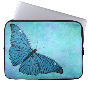 Capa Para Notebook Ilustração da Borboleta Azul-Teal Vintage da décad