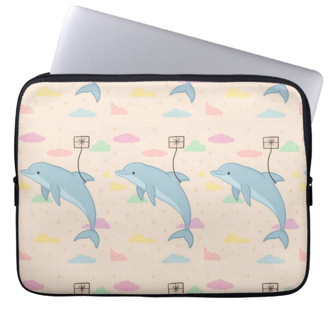 Capa Para Notebook Ilustração das Letras de Entrega de Golfinhos Voad (Frente)