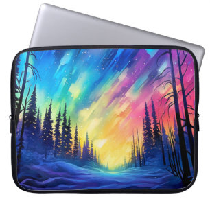 Capa Para Notebook Ilustração das luzes do Norte artístico vibrantes