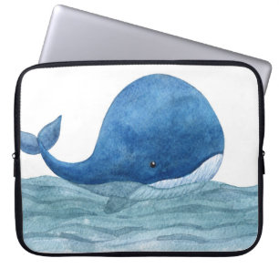 Capa Para Notebook Ilustração de Aquarela de Baleia Azul-Cura