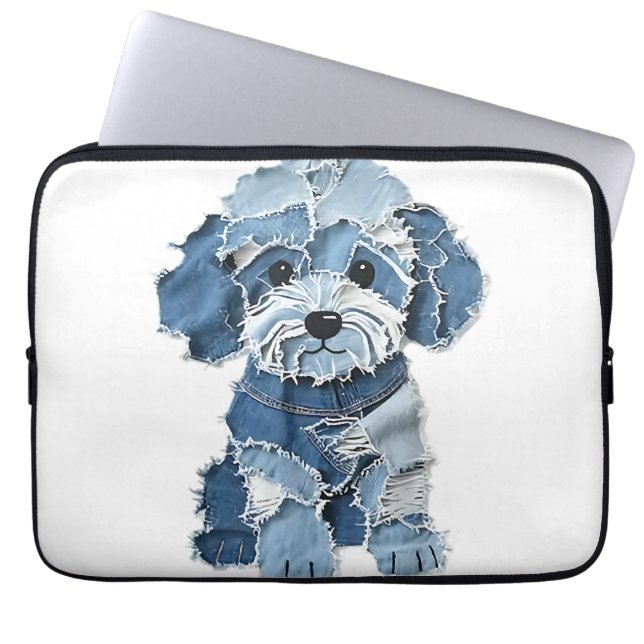 Capa Para Notebook Ilustração de Cachorro com Remendo de Jeans Fofo (Frente)