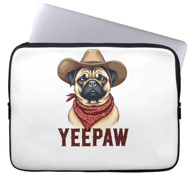 Capa Para Notebook Ilustração de cachorro ocidental YeePaw Pug Cowboy (Frente)