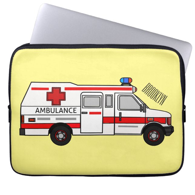 Capa Para Notebook Ilustração de desenho animado de Ambulância (Frente)