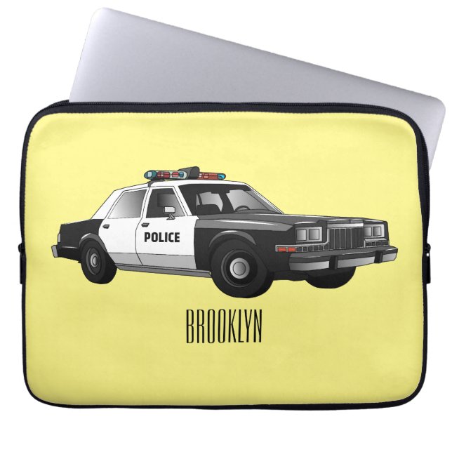 Capa Para Notebook Ilustração de desenho animado de carro da polícia (Frente)