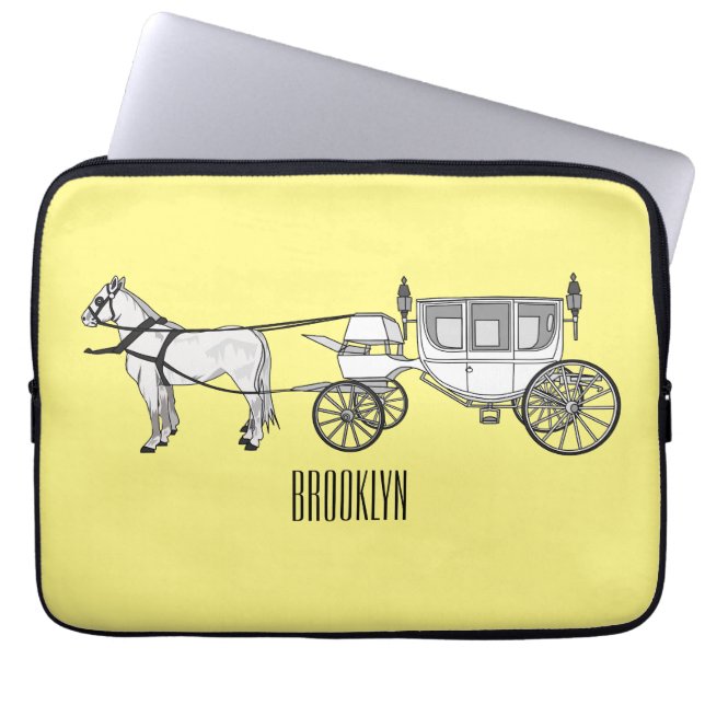 Capa Para Notebook Ilustração de desenho animado de carruagem e caval (Frente)