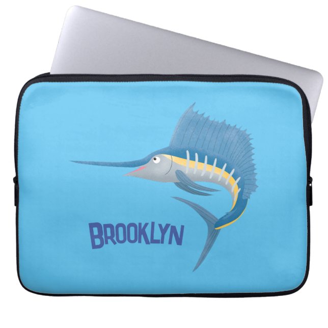 Capa Para Notebook Ilustração de desenho animado de peixe-espada (Frente)