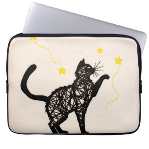 Capa Para Notebook Ilustração de Estrelas Divertidas de Gato Preto