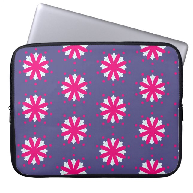 Capa Para Notebook Ilustração de formas florais roxas e rosas (Frente)