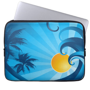 Capa Para Notebook Ilustração de Ondas do Mar do Sol e do Mar do Surf