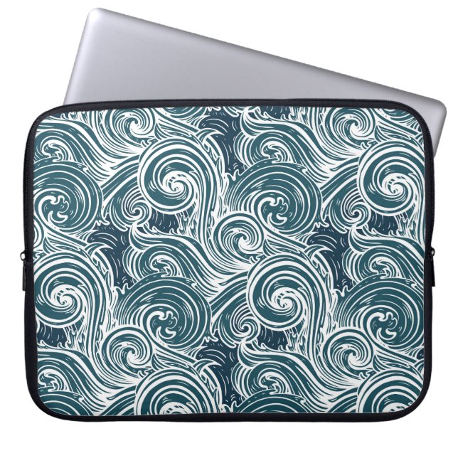 Capa Para Notebook Ilustração de Ondas Marítimas Desenhadas À Mão (Frente)