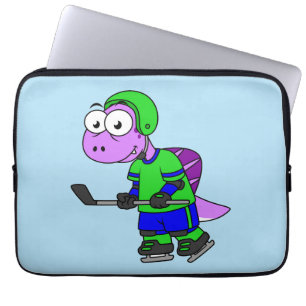 Capa Para Notebook Ilustração De Um Jogador De Hockey Com Espinossaur