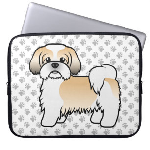 Capa Para Notebook Ilustração Dourada E Branca De Cão De Cartoon Shih