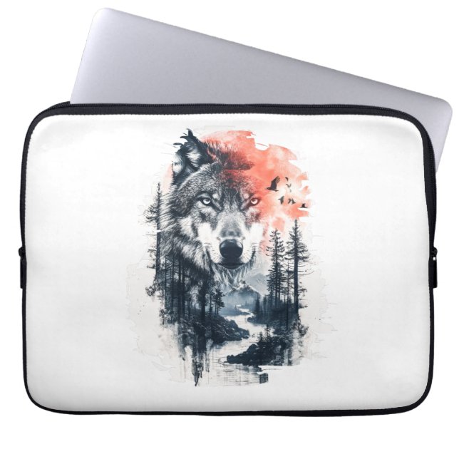 Capa Para Notebook Ilustração Duo Tone Wolf (Frente)
