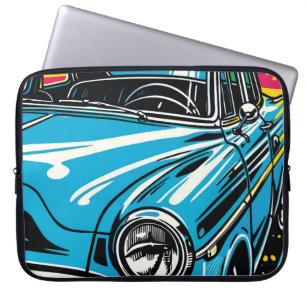 Capa Para Notebook Ilustração Pop Art de Carro Clássico Azul Retro na