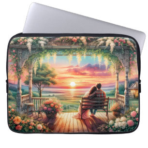 Capa Para Notebook Ilustração Romântica de Varanda ao Pôr do Sol