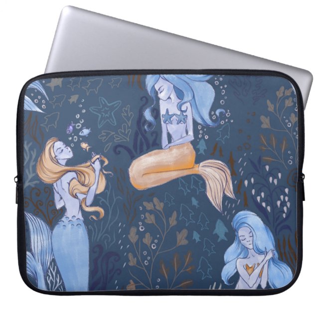 Capa Para Notebook Ilustração Sereia Submarina Sem Costura (Frente)