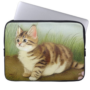 Capa Para Notebook Ilustração Vintage Kitten com Flores