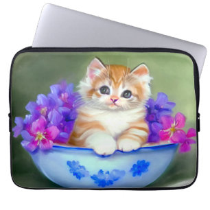 Capa Para Notebook Ilustração Vintage Laranja e White Kitten