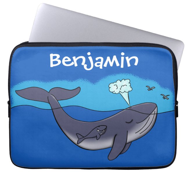 Capa Para Notebook Imagem de desenho animado de bébé e baleia (Frente)
