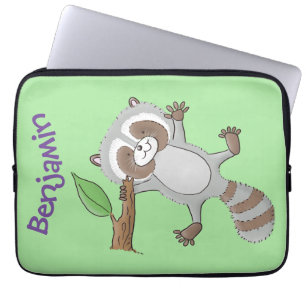 Capa Para Notebook Imagem de desenho animado de bebê guaxinim feliz e