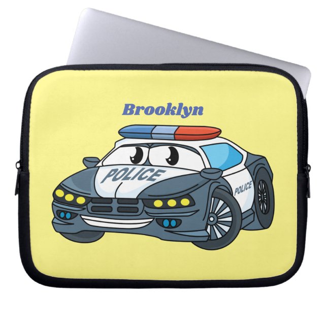 Capa Para Notebook Imagem de desenho animado de carro da polícia feli (Frente)