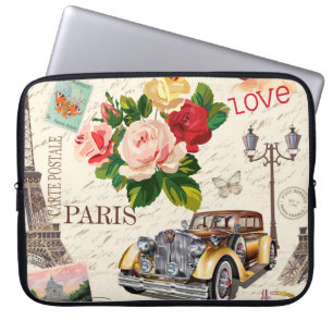 Capa Para Notebook Impermeável fundo de colheita de Paris com carro r