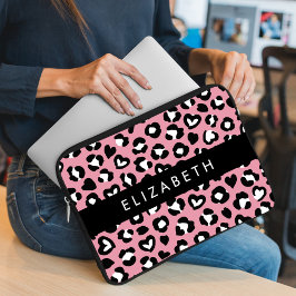 Capa Para Notebook Impressão Animal, Leopardo Rosa, Corações, Seu Nom