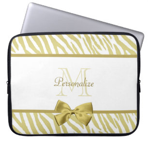 Capa Para Notebook Impressão branco e Dourado glamoroso da zebra com