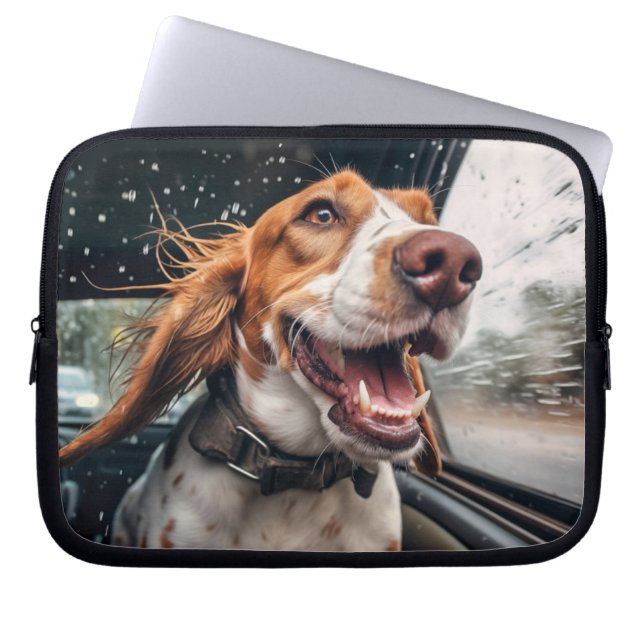 Capa Para Notebook Impressão de Arte de Cachorro Animado em Carro Chu (Frente)